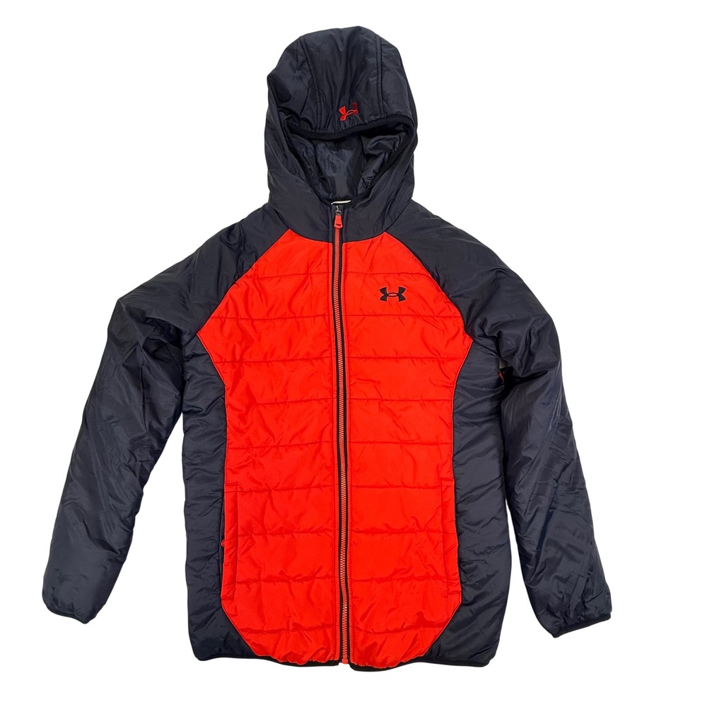 Under Armour Kids Storm ColdGear Puffer Jacket Red Black Hooded NEW YLG Large